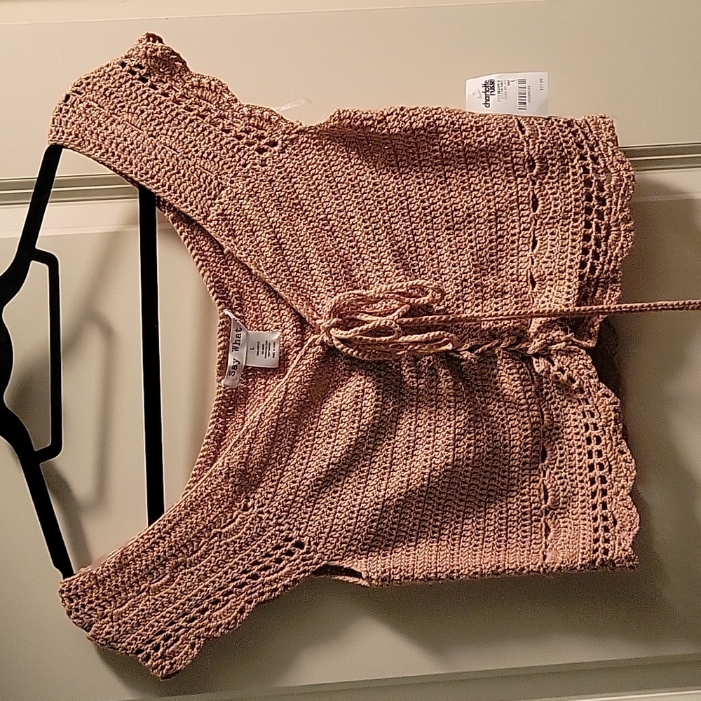 Taupe crochet crop top from Charlotte Russe
